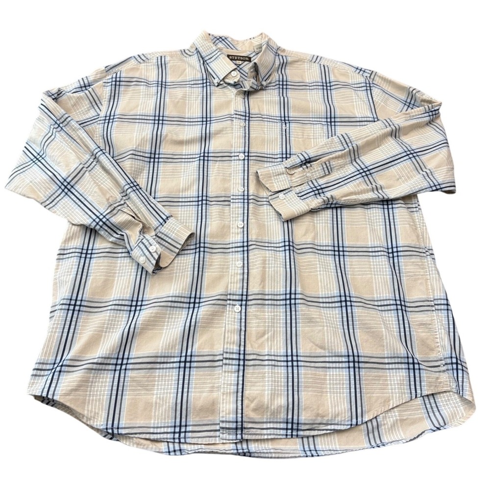 Stetson Men's 3XL Long Sleeve Plaid Button Down Shirt 100% Cotton Western